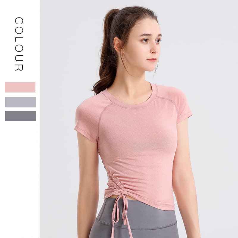 Spot new slim running fitness wear T-shirt drawstring slim quick-drying sportswear yoga wear tops women's short sleeves 8