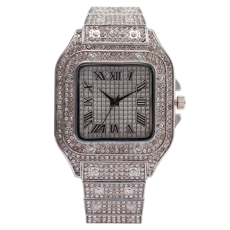 Foreign trade cross-border popular square starry rhinestone watch quartz watch men's full diamond watch manufacturer wholesale watches 9