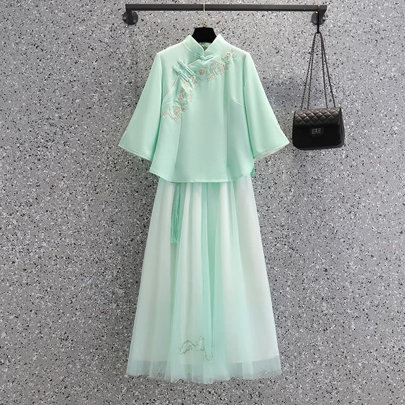Summer improved Republic of China style cheongsam skirt Chinese style embroidered mesh skirt bestie tea dress Tang suit literary retro style 4
