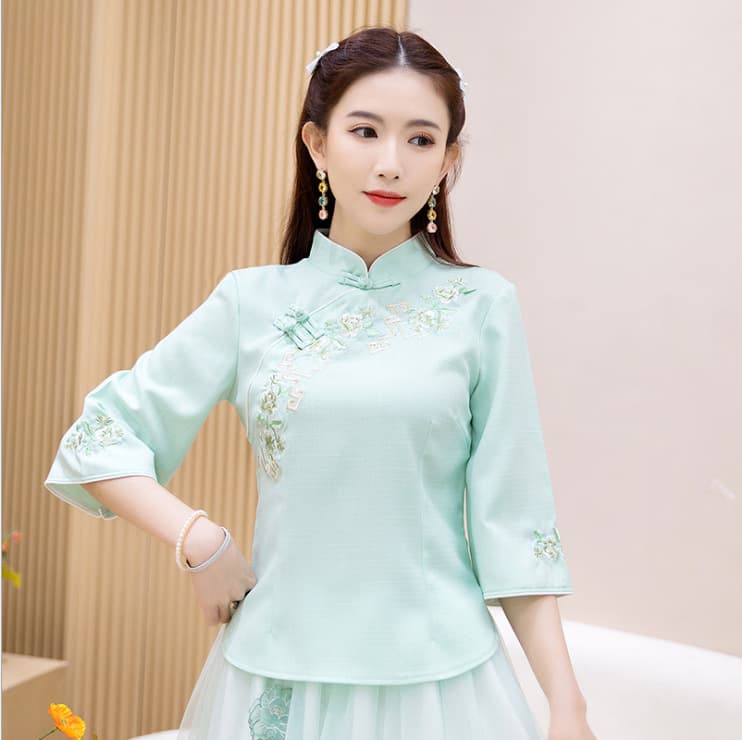 Summer improved Republic of China style cheongsam skirt Chinese style embroidered mesh skirt bestie tea dress Tang suit literary retro style 8