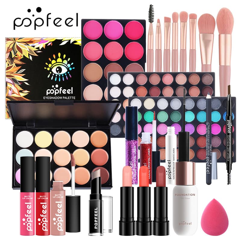 POPFEEL eye shadow, lip gloss, blush, foundation, lip gloss, lipstick, glitter makeup combo set KIT003D 2