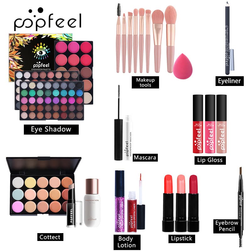POPFEEL eye shadow, lip gloss, blush, foundation, lip gloss, lipstick, glitter makeup combo set KIT003D 7