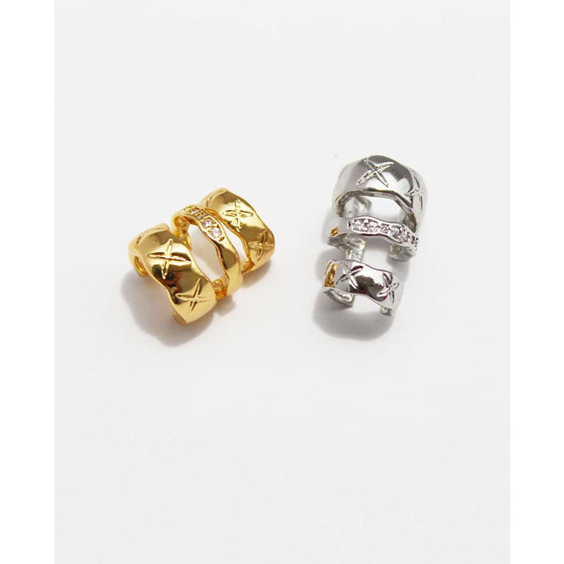 Copper-plated real gold simple small fragrance micro-inlaid zircon multi-layer ear bone clip temperament diamond pattern ear clip without piercing 64 1
