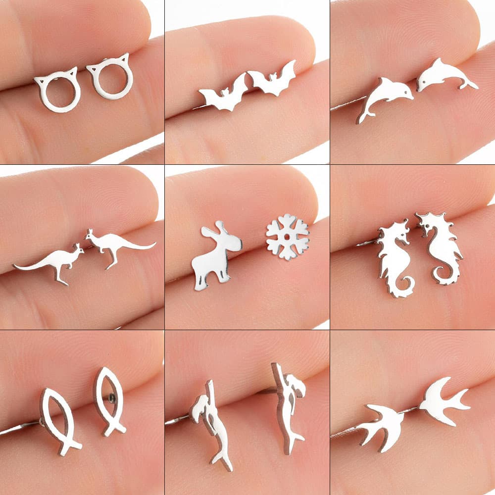 Amazon's new earrings, fashionable electroplated simple cat dolphin bat earrings, temperament simple ear bone nails wholesale 2