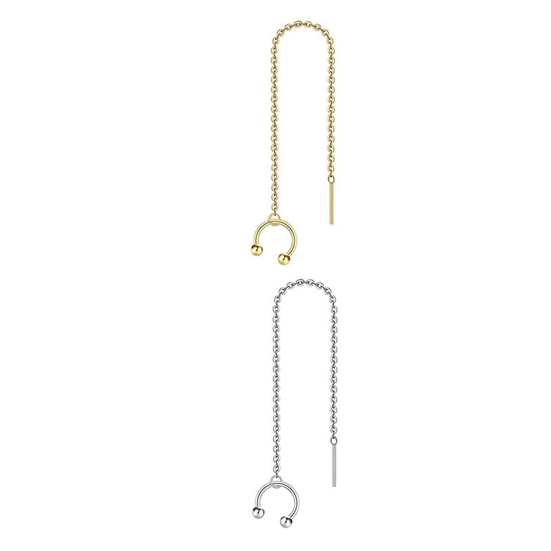 Pierced Jewelry Earrings Non-Pierced Ear Clips Earring Chain Stainless Steel Ring Earrings Silver Rose Gold Black 3