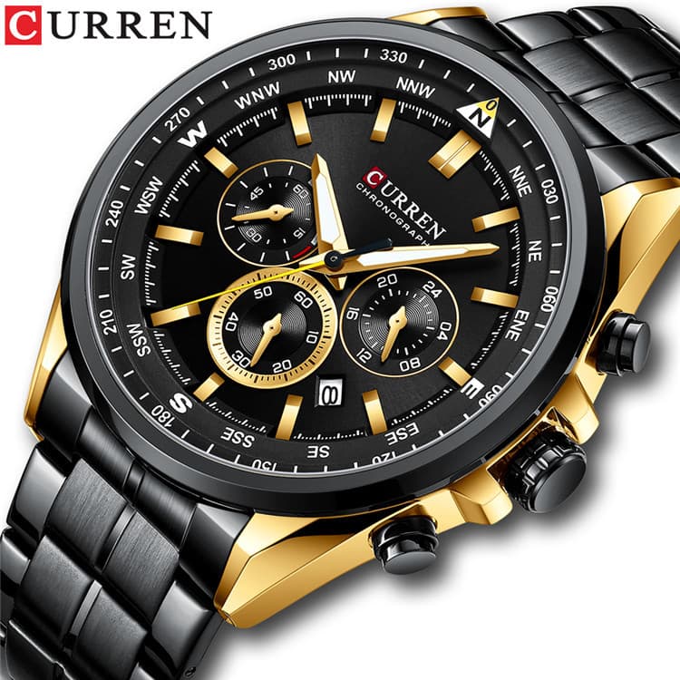 CURREN/Karen 8399 steel band watch simple calendar large dial business watch waterproof men's fashion 1