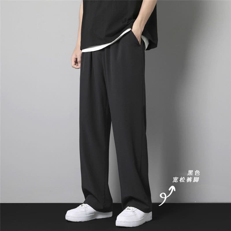 Pants men's summer thin ice silk trousers casual trousers ins trendy straight drop loose sports nine-point trousers 7