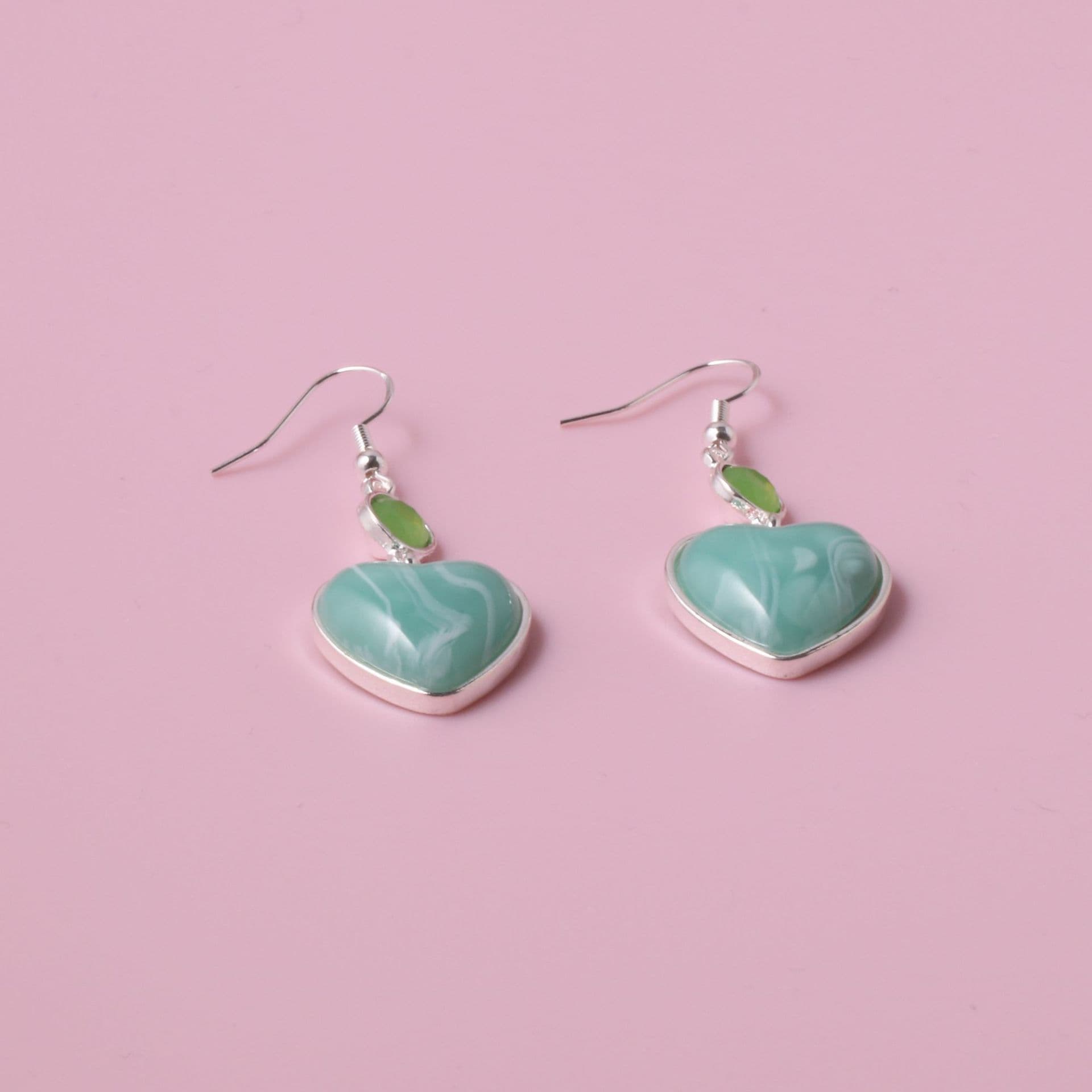 Light green imitation emerald gem heart sweet and cute women's earrings Artificial stone ultra-light earrings accessories 3