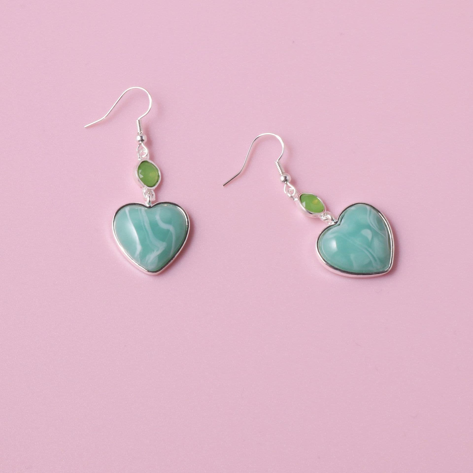 Light green imitation emerald gem heart sweet and cute women's earrings Artificial stone ultra-light earrings accessories 4