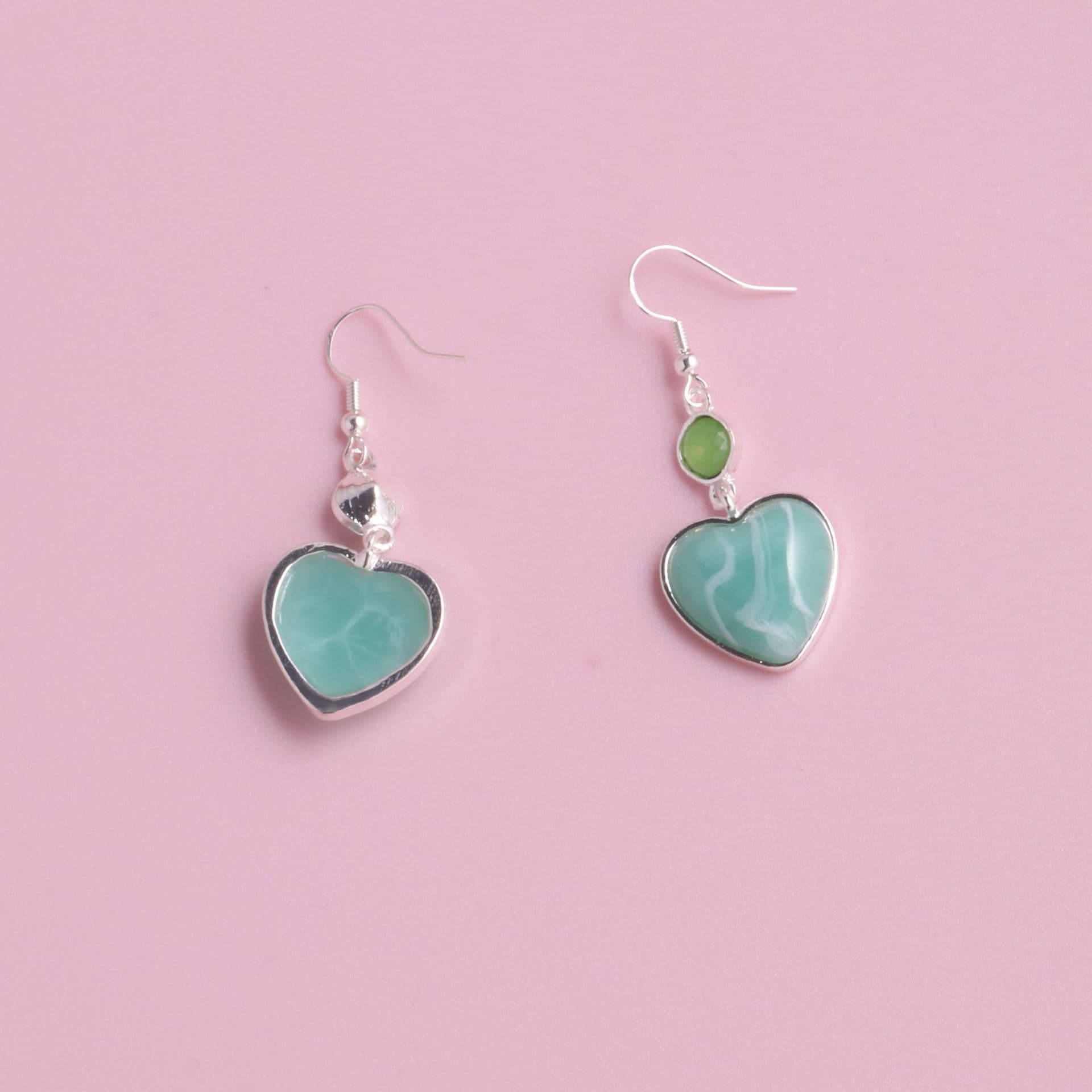 Light green imitation emerald gem heart sweet and cute women's earrings Artificial stone ultra-light earrings accessories 5