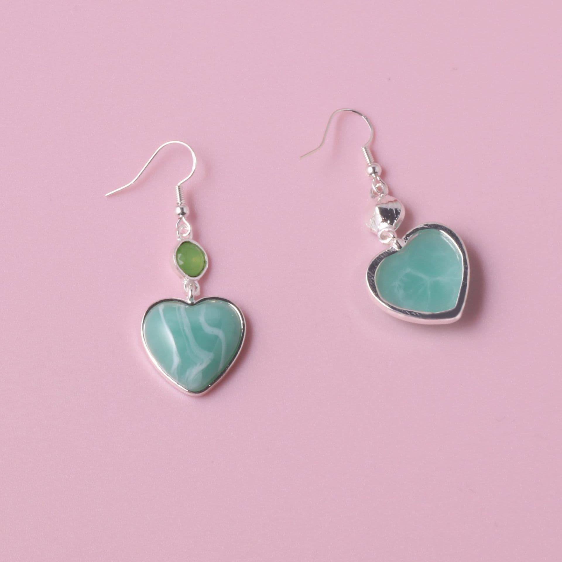 Light green imitation emerald gem heart sweet and cute women's earrings Artificial stone ultra-light earrings accessories 1