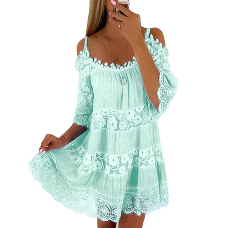 Cross-border Amazon princess style European and American dress off-shoulder lace suspender dress fashionable solid color loose dress 6