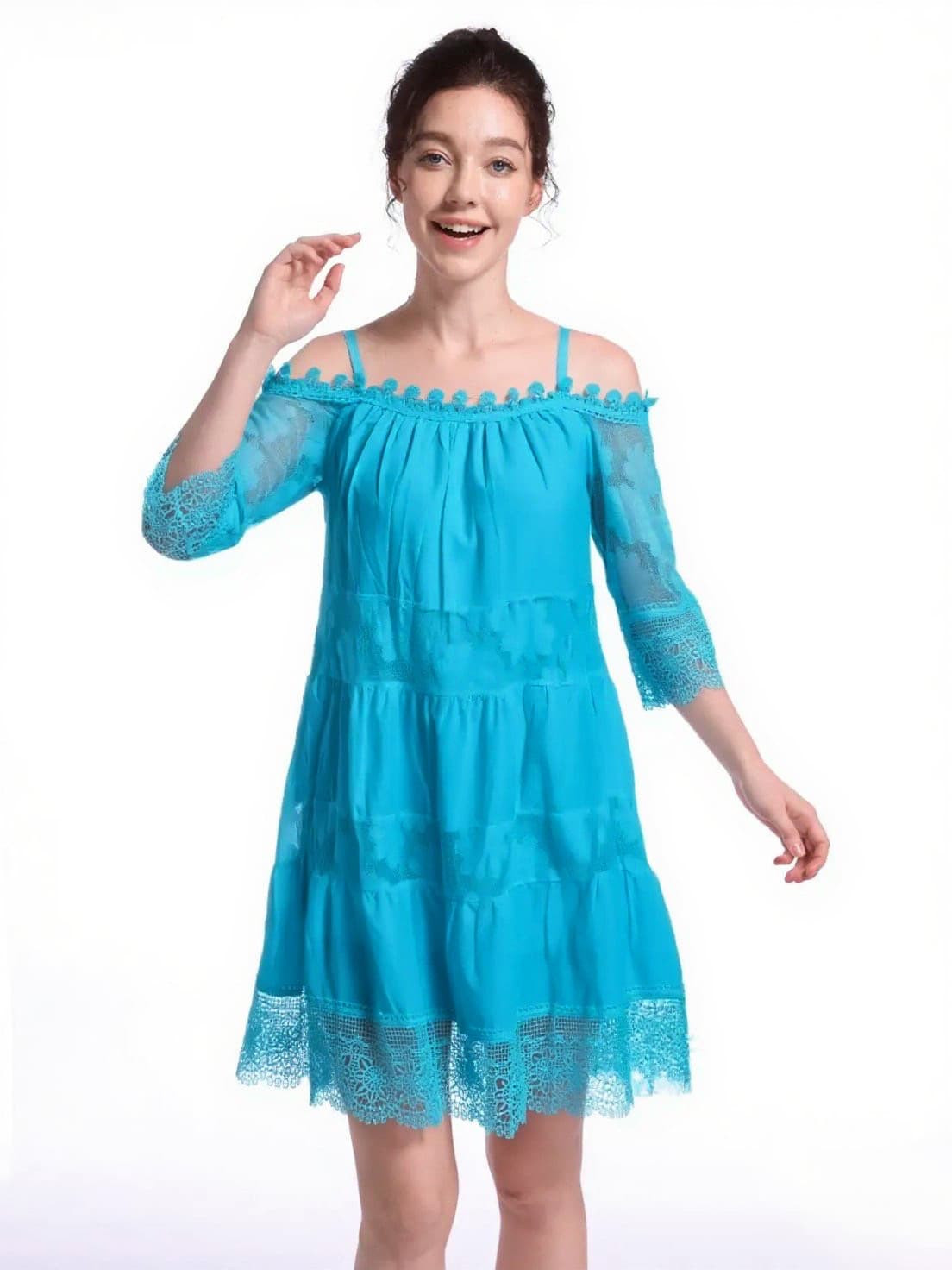 Cross-border Amazon princess style European and American dress off-shoulder lace suspender dress fashionable solid color loose dress 8