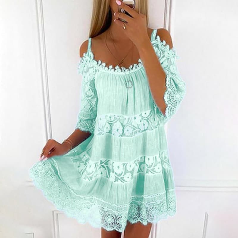Cross-border Amazon princess style European and American dress off-shoulder lace suspender dress fashionable solid color loose dress 9