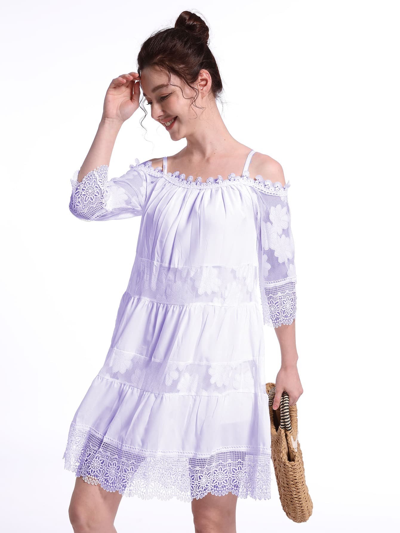 Cross-border Amazon princess style European and American dress off-shoulder lace suspender dress fashionable solid color loose dress 10