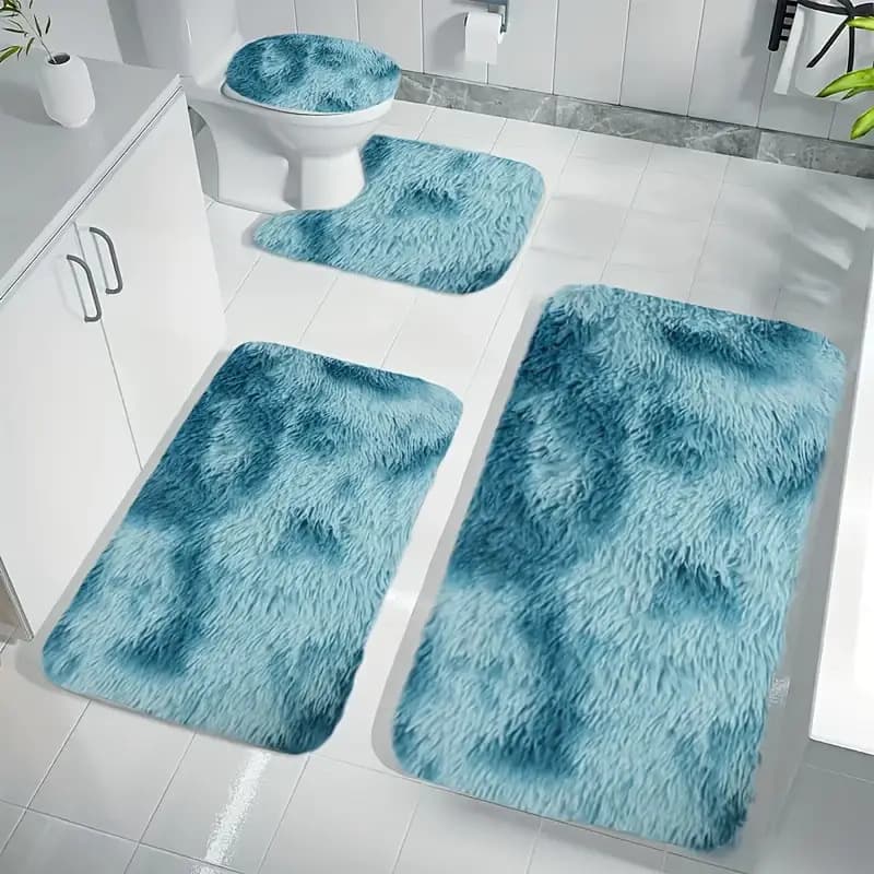 Tie-dyed shag carpet toilet three-piece anti-slip mat bathroom absorbent set cross-border Amazon best-selling 5