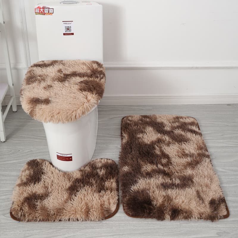 Tie-dyed shag carpet toilet three-piece anti-slip mat bathroom absorbent set cross-border Amazon best-selling 1