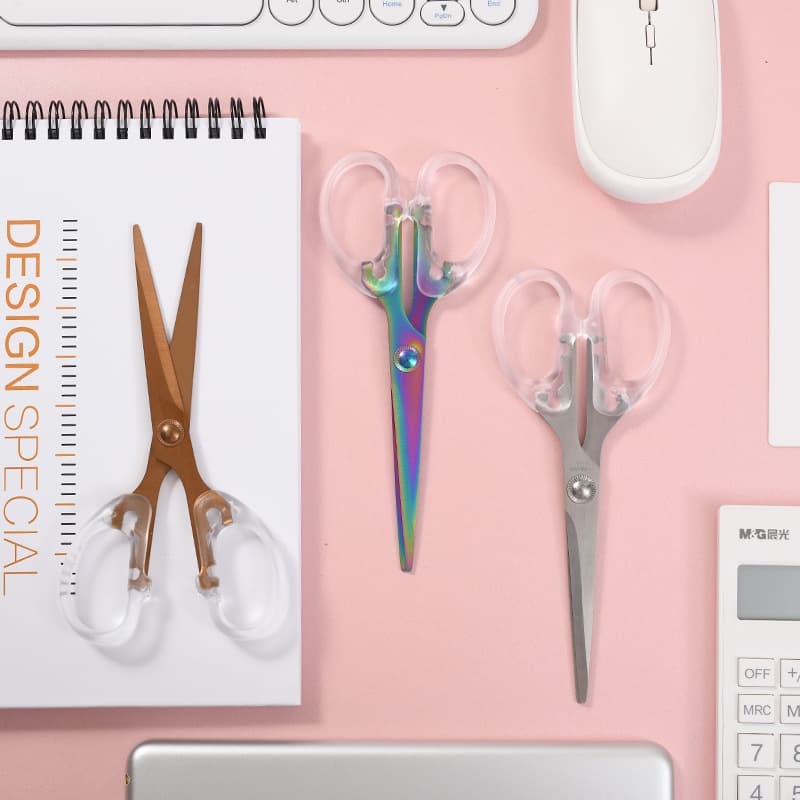 Cross-border direct supply of transparent PS rose gold stapler hole puncher staple remover frosted colorful scissors office supplies 5