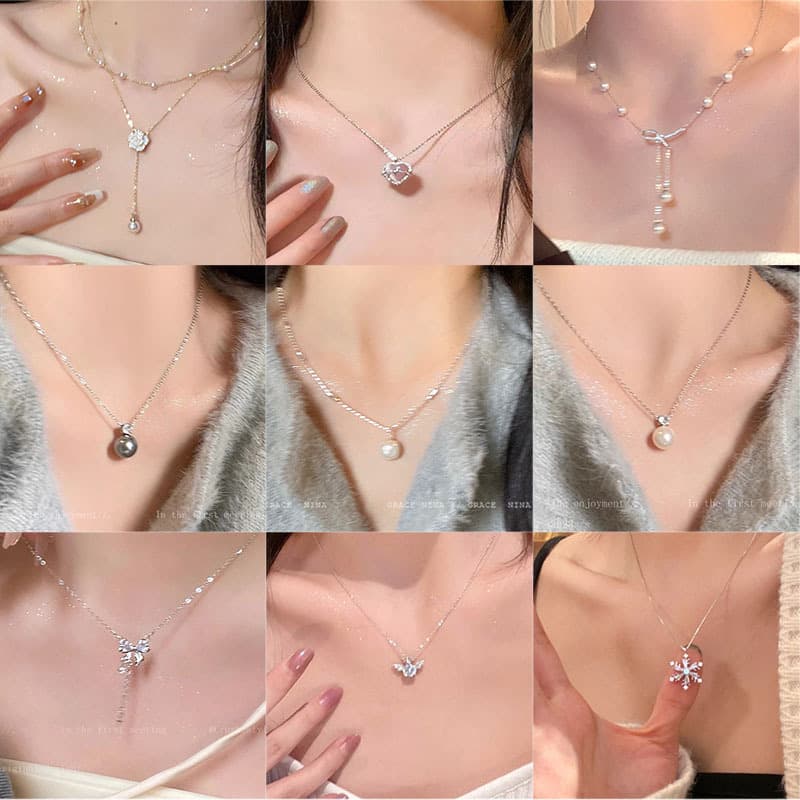 Korean retro titanium steel necklace women's versatile high-end pearl pendant ins style niche clavicle chain jewelry wholesale 1