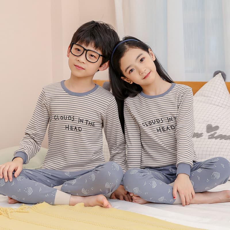 Children's pajamas, pure cotton, boys' autumn clothes, long johns, girls' baby thermal underwear set, children's bottoming cotton sweaters 3