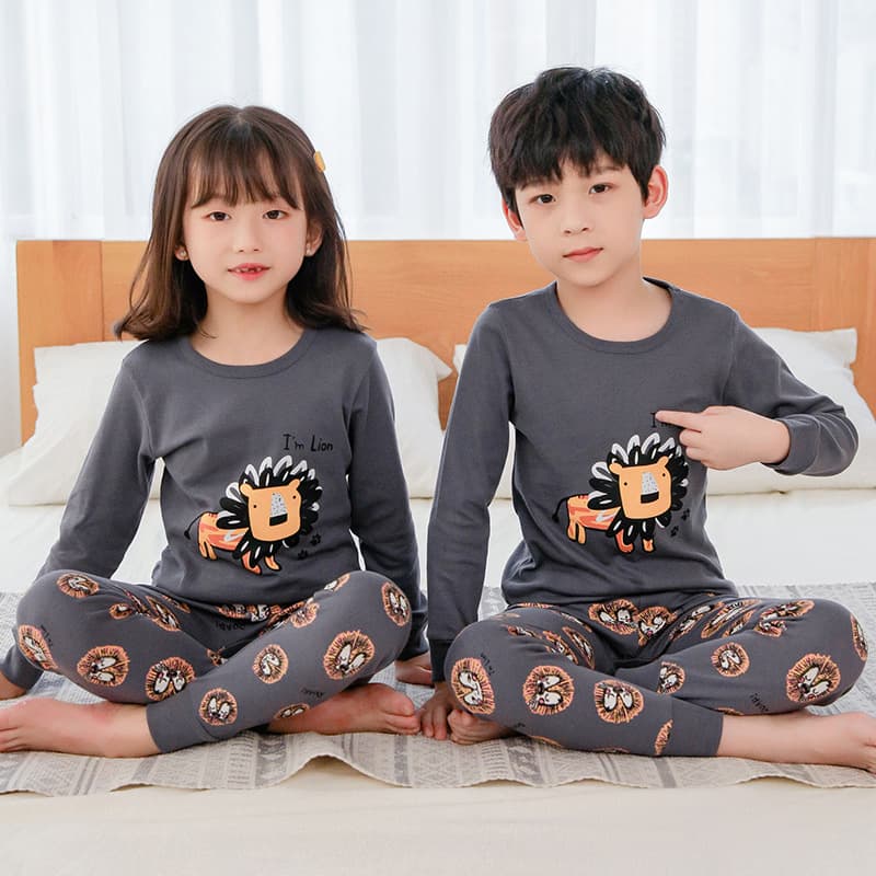 Children's pajamas, pure cotton, boys' autumn clothes, long johns, girls' baby thermal underwear set, children's bottoming cotton sweaters 4