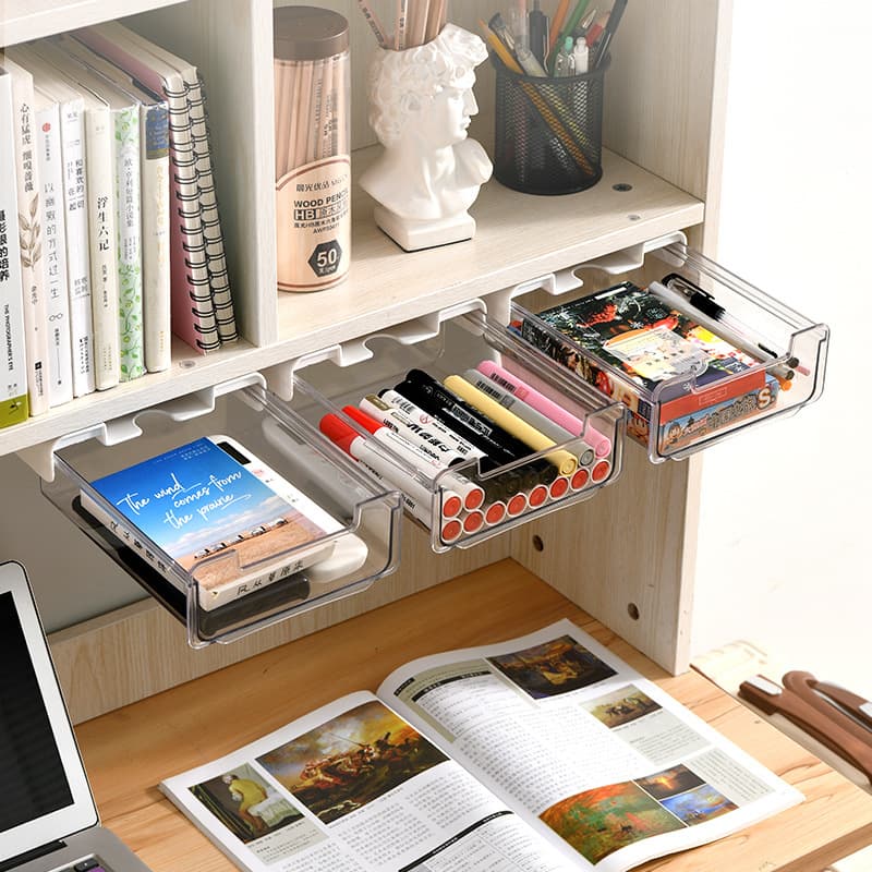 Under-the-desk drawer office stationery and sundry storage dormitory desk hidden storage box large desktop organization artifact 5
