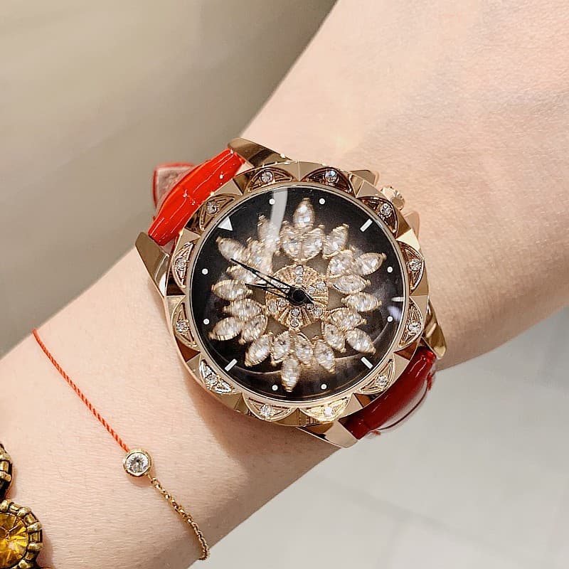 New Timini diamond-encrusted Korean style bright leather strap with rotating dial for women, trendy and fashionable watch for women 4