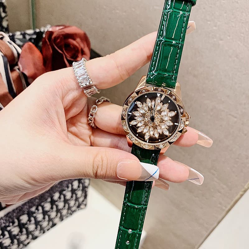 New Timini diamond-encrusted Korean style bright leather strap with rotating dial for women, trendy and fashionable watch for women 7