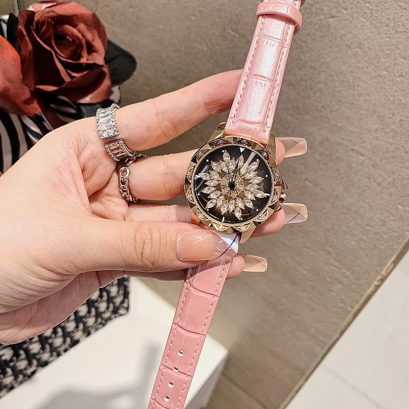 New Timini diamond-encrusted Korean style bright leather strap with rotating dial for women, trendy and fashionable watch for women 10