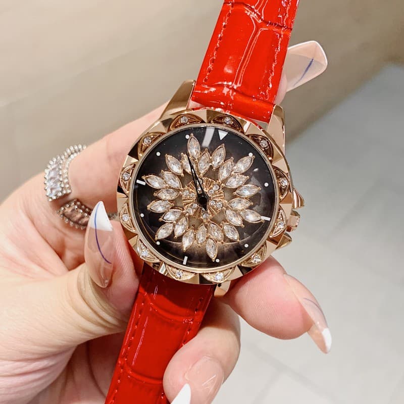New Timini diamond-encrusted Korean style bright leather strap with rotating dial for women, trendy and fashionable watch for women 1
