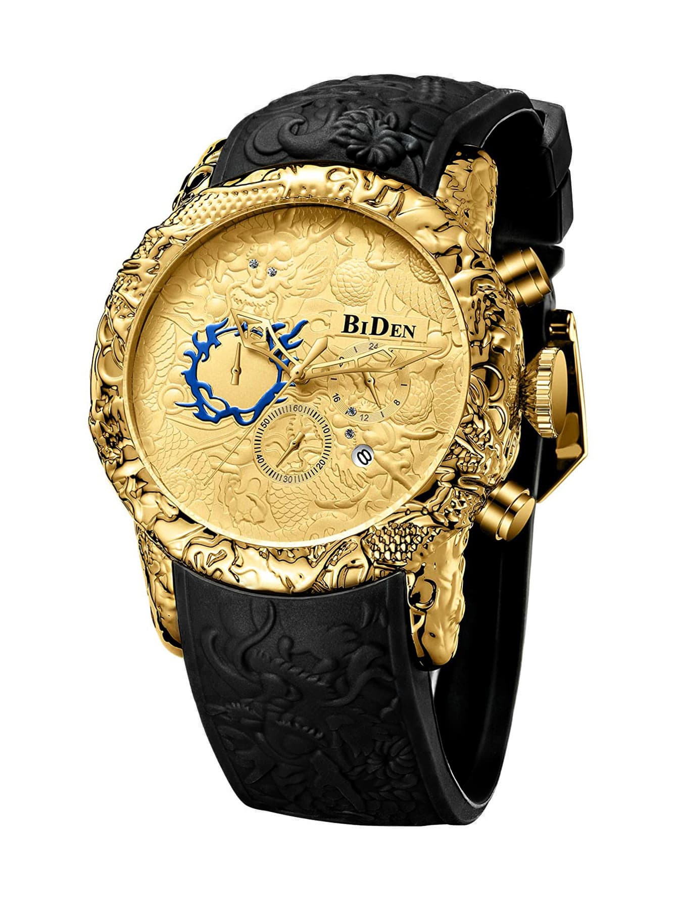 BIDEN Men's Watch Chronograph Waterproof Date Analog Quartz 3D Dragon Design Frog Tape Custom Watch 7