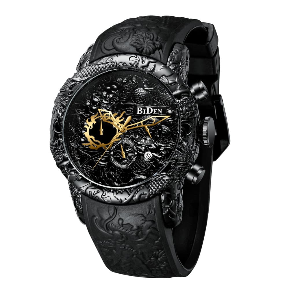 BIDEN Men's Watch Chronograph Waterproof Date Analog Quartz 3D Dragon Design Frog Tape Custom Watch 1