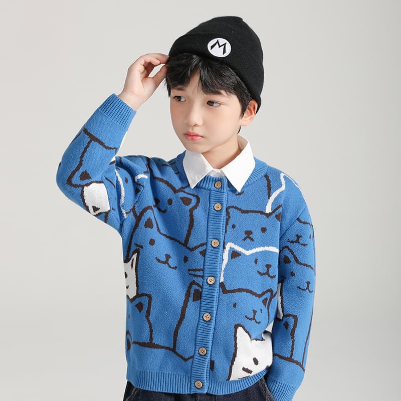 Korean style boys' sweater pure cotton type A baby knitted sweater children's sweater cardigan spring and autumn boys' knitted cardigan 4
