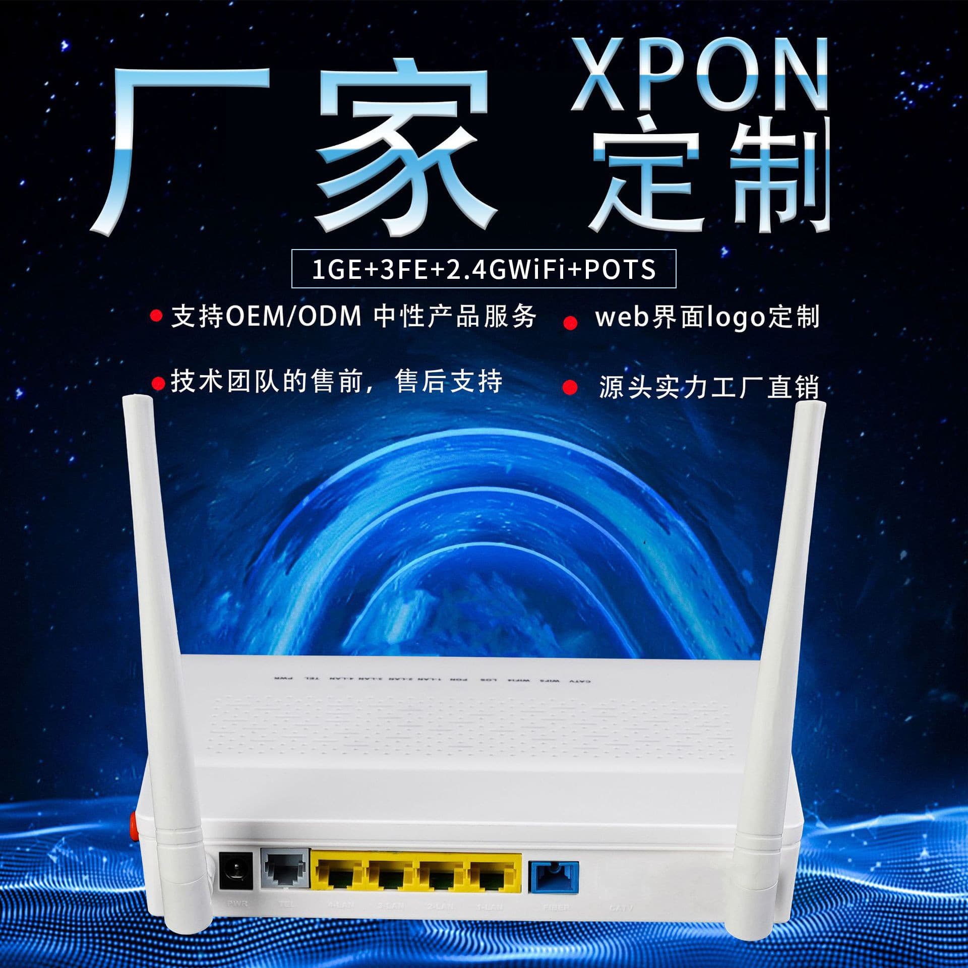 Factory direct sales Gigabit optical modem 1GE+3FE+WIFI+POTS fiber-to-home GPON ONU optical network unit 1
