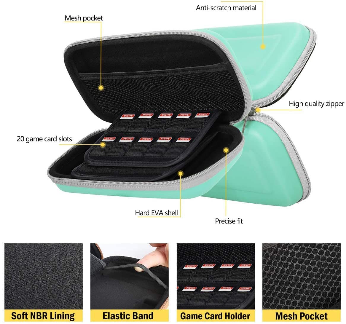 Carrying case EVA storage travel bag Compatible with Switch Lite console, accessories and game cards 6