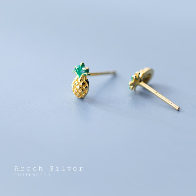 Earrings for women Japanese and Korean style personality small pineapple earrings temperament cute golden fruit ear jewelry 4