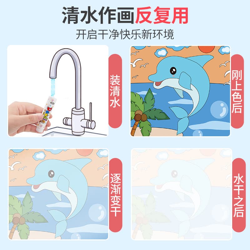 Magic water painting book, clear water stroke drawing book, girl baby educational children's washable painting book, boy toy 4