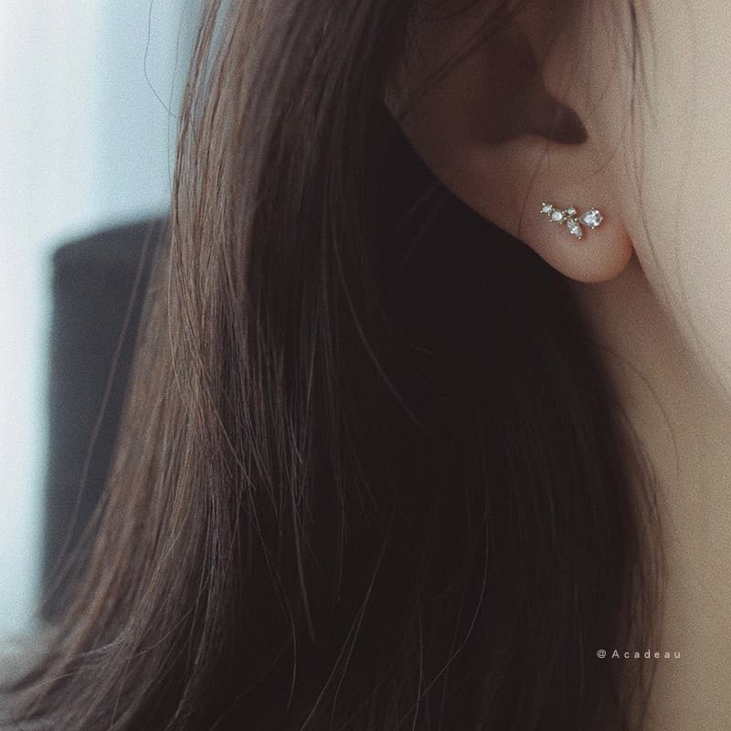 Mini wheat ears ~ 10K gold-plated K gold earrings, cute leaf zircon, Japanese and Korean style temperament women's earrings 3