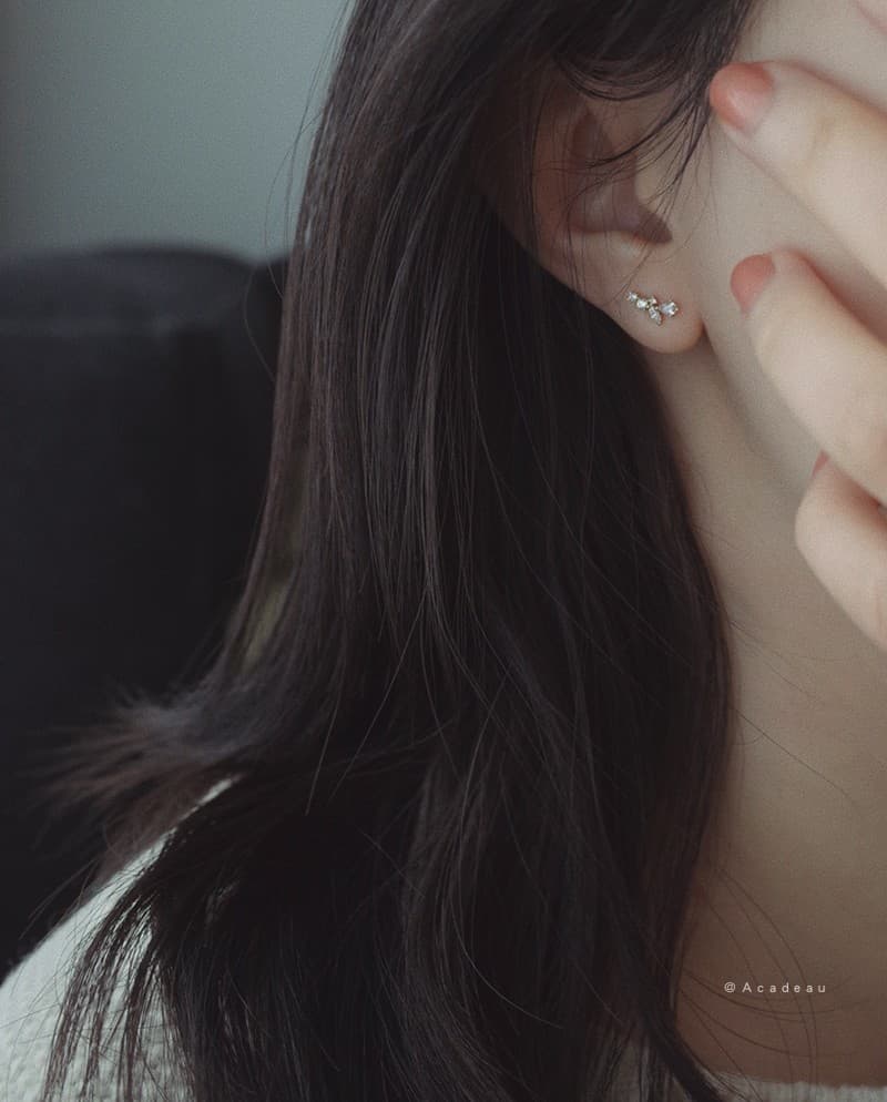 Mini wheat ears ~ 10K gold-plated K gold earrings, cute leaf zircon, Japanese and Korean style temperament women's earrings 5