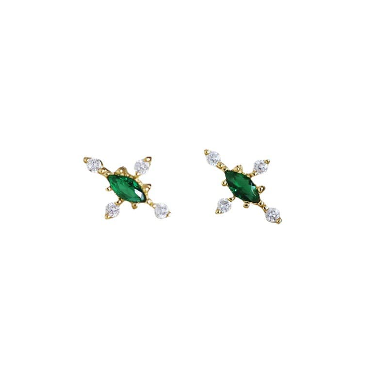 Mini wheat ears ~ 10K gold-plated K gold earrings, cute leaf zircon, Japanese and Korean style temperament women's earrings 6