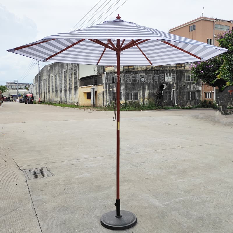 Center column wooden umbrella with green, black, yellow and white color stripes wooden beach umbrella decorative garden drawstring solid wood pole outdoor parasol 3