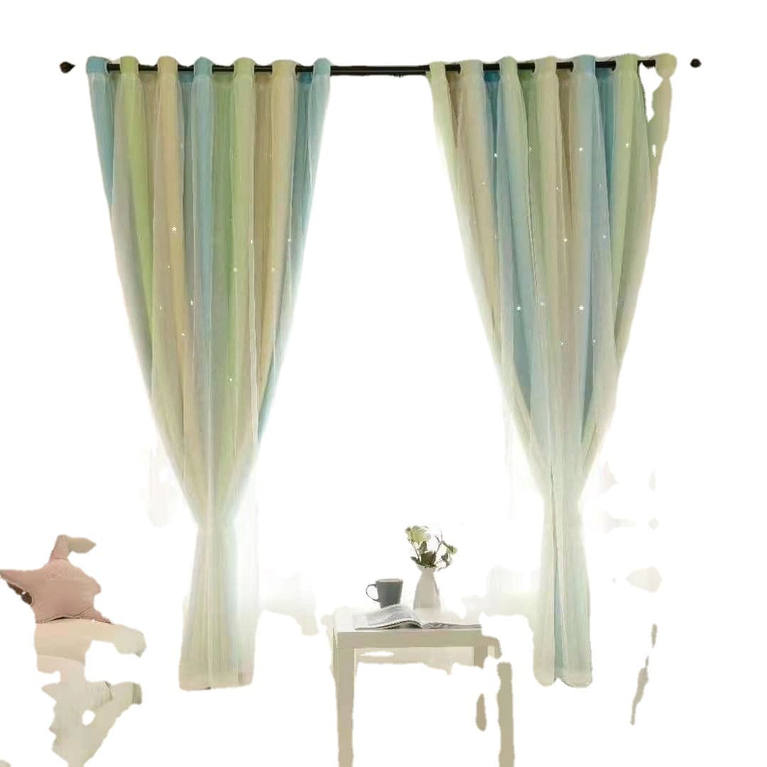 Hot style punched gradient hollow star printed fabric plus yarn double layer blackout curtain factory cross-border foreign trade curtain batch 5
