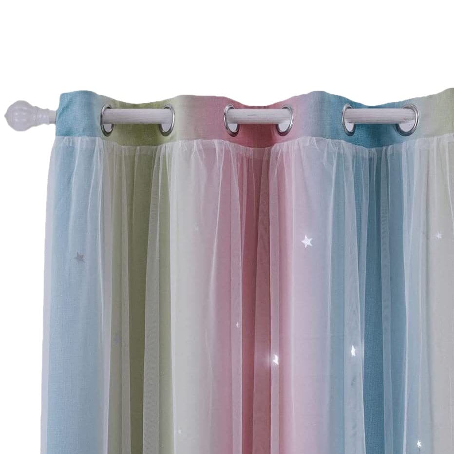 Hot style punched gradient hollow star printed fabric plus yarn double layer blackout curtain factory cross-border foreign trade curtain batch 6