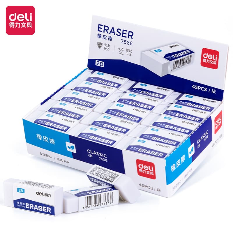 Deli 7536 chip-free eraser 2b cute cartoon 4b exam stationery study supplies low-chip eraser set wholesale 6