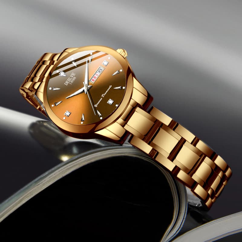 Fashion rose gold men's and women's watches fashion watches couple watches calendar luminous waterproof tungsten steel watch 9