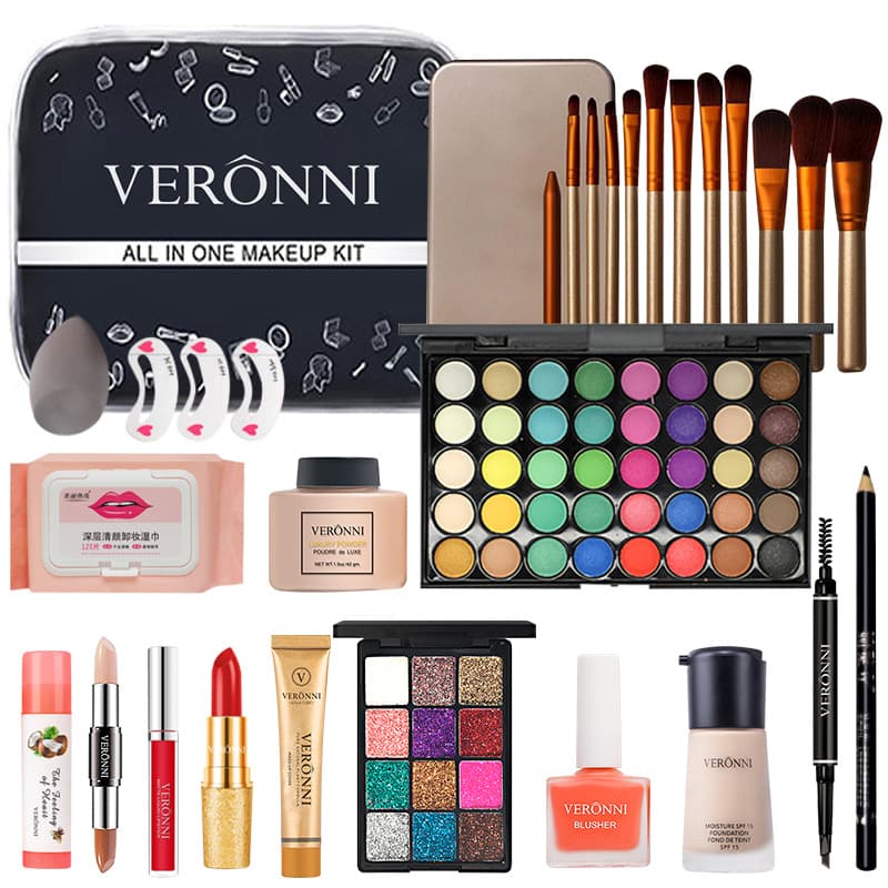 VERONNI makeup set for female beginners and students complete light makeup gift box lipstick lip gloss eye shadow foundation combination 5