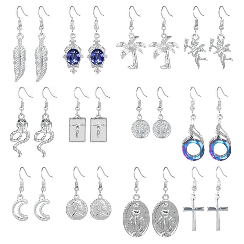 Cross-border Amazon earrings European and American retro popular multi-piece set earrings copper round buckle pendant earrings e-commerce ready stock 2