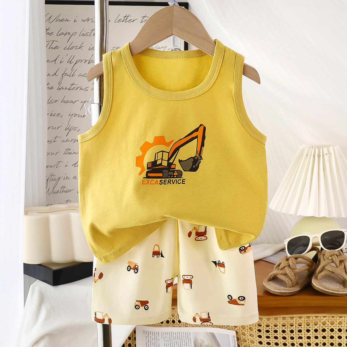 Children's vest suit short-sleeved pure cotton summer 2025 boys sleeveless clothes baby clothing wholesale pure cotton breathable 3
