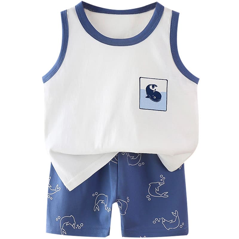 Children's vest suit short-sleeved pure cotton summer 2025 boys sleeveless clothes baby clothing wholesale pure cotton breathable 6