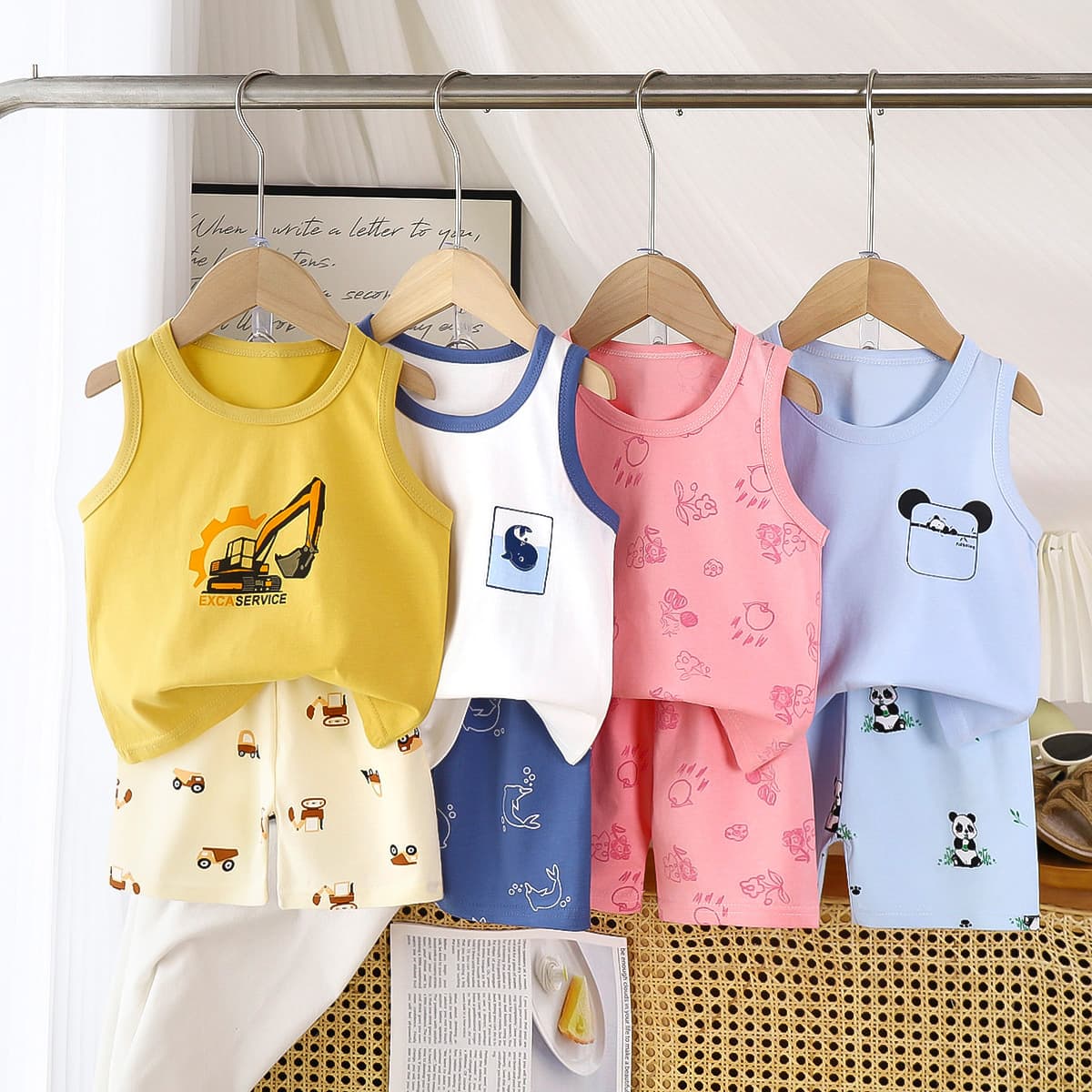 Children's vest suit short-sleeved pure cotton summer 2025 boys sleeveless clothes baby clothing wholesale pure cotton breathable 1